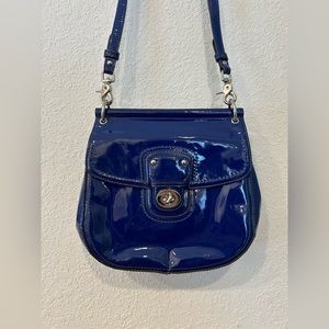 Patent leather blue coach handbag